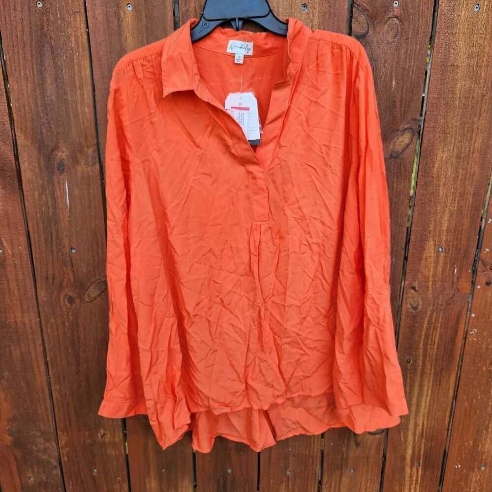 Wonderly Tangerine 3/4 Button Blouse High-Low Women's Plus 3X NWT